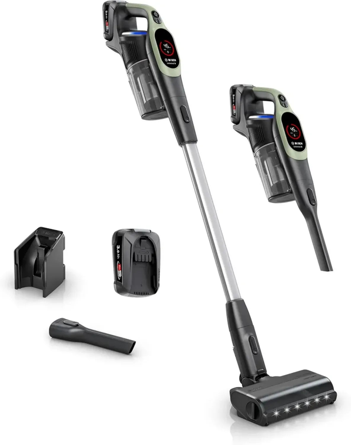 Bosch kabelloser Akku-Staubsauger Unlimited 9 mit MicroClean, HEPA-Filter, LCD-Display, austauschbarem Akku und LED-Beleuchtung, 10 Jahre Garantie, grün
