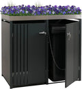 2er Mülltonnenbox aus Metall mit Pflanzkasten, anthrazit, 125x132x84cm, 55kg
