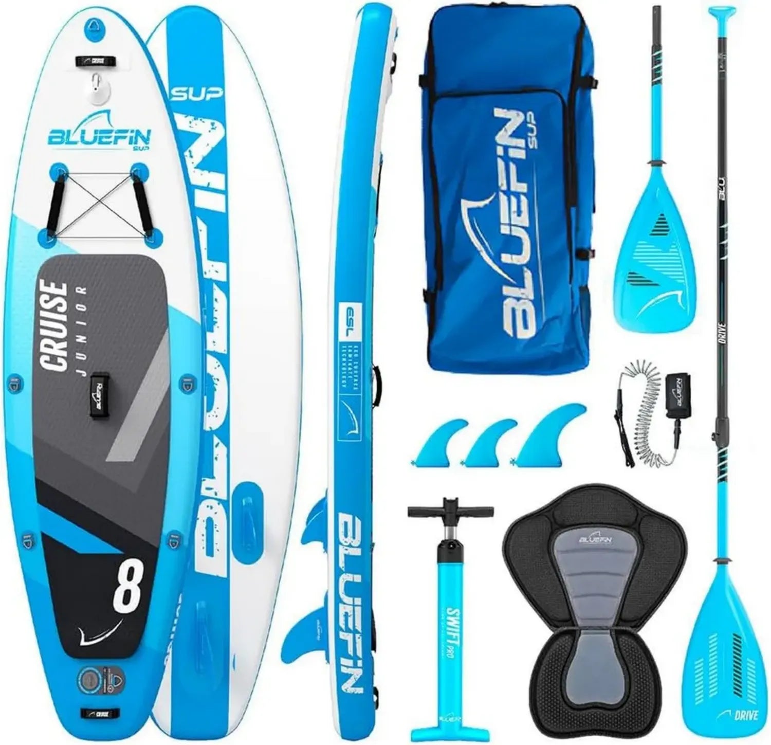Bluefin Aufblasbares SUP-Board Set mit Fiberglas Paddel & Kajak-Umrüstkit, Größen: 10'8, 12', 15'
