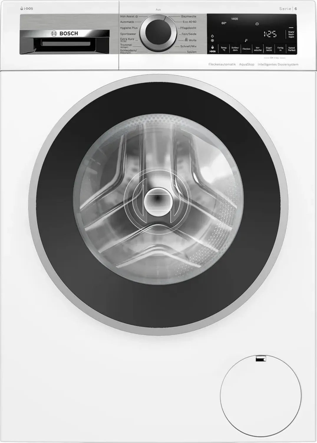 Bosch Serie 6 Waschmaschine 9 kg, 1400 U/min, i-DOS, Fleckenautomatik, Iron Assist, SpeedPerfect, Nachlegefunktion, ActiveWater Plus, Hygiene, AquaStop
