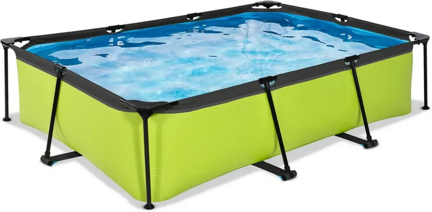 EXIT Toys Kinderpool 300x200x65cm - Rechteckiger Rahmenpool mit Filterpumpe - Stabil und Kindersicher - Frisches Design in Grün
