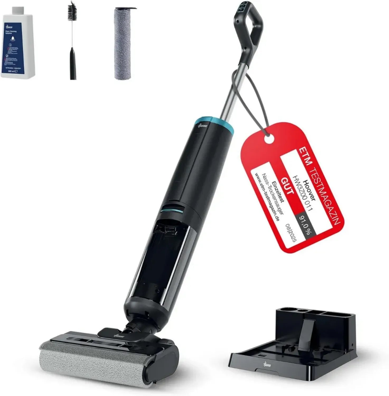 Hoover HW3 kabelloser Nass- und Trockensauger für alle Bodenarten - 40 Minuten Laufzeit, Anti-Haarwickel-System, Automatische Reinigung mit Lufttrocknung