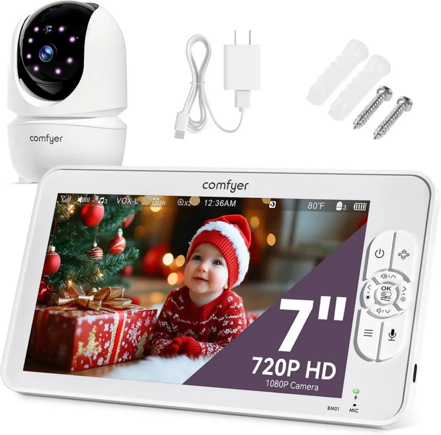 Comfyer HD Babyphone mit 1080P Kamera, 7-Zoll Display, Zwei-Wege-Audio und 300M Reichweite
