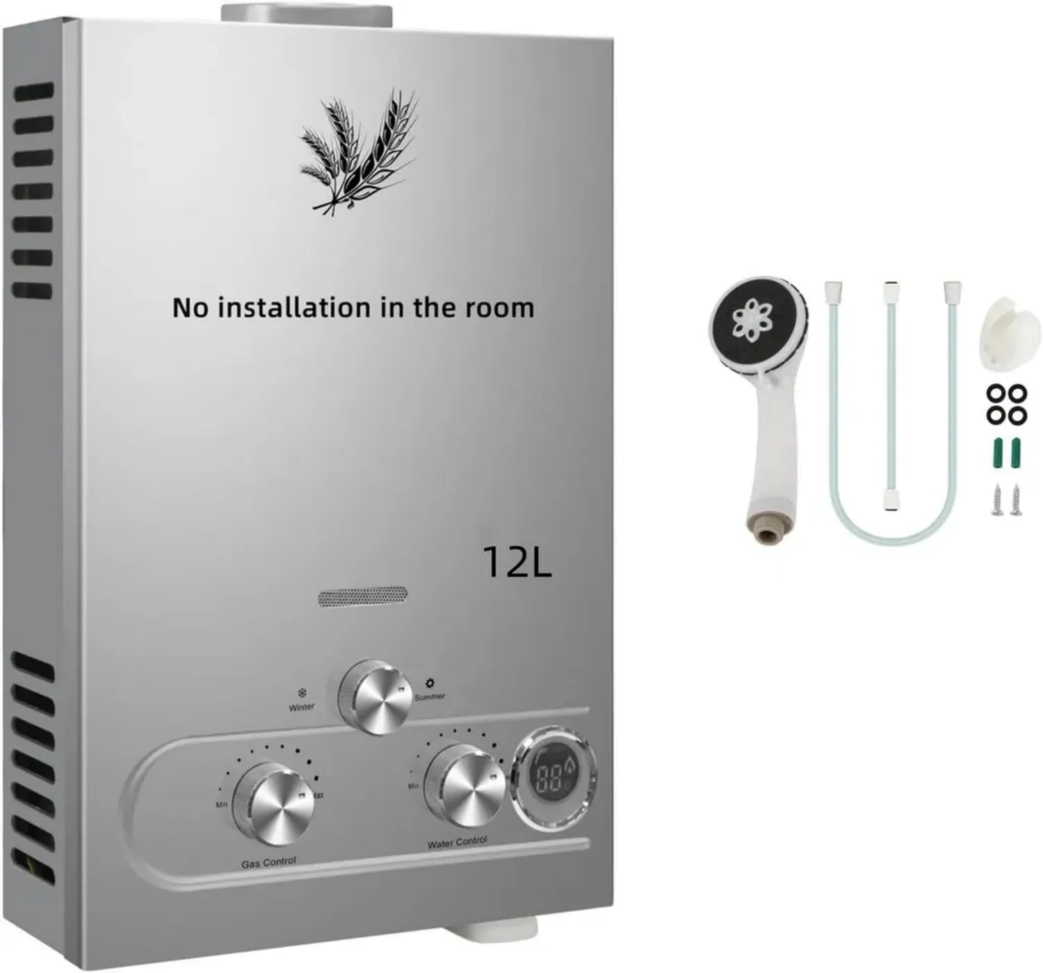 12L Propangas Durchlauferhitzer mit Sommer-/Wintermodus, 24KW Leistung, Sofort Heißwassersystem
