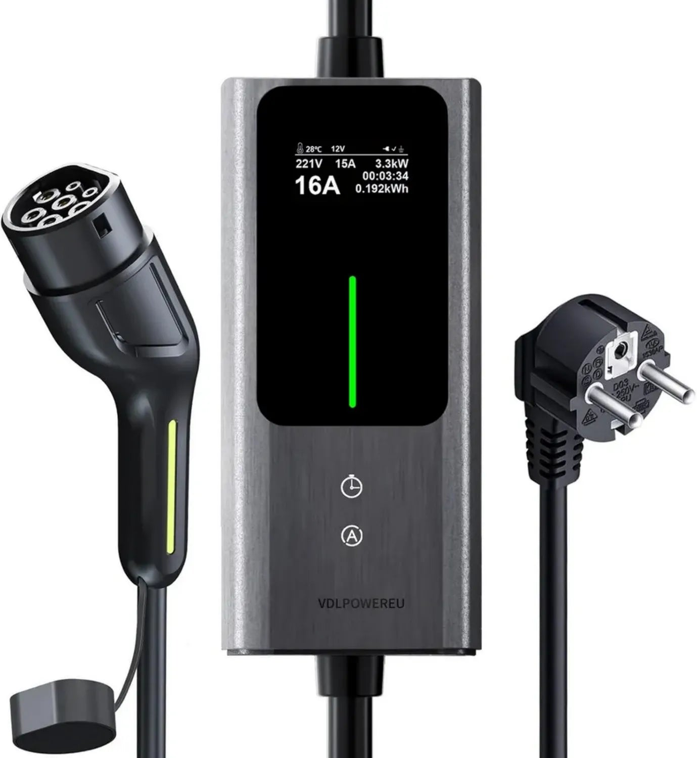EV Ladegerät Typ 2 | 3,6 kW | 5 m Kabel | Einstellbarer Strom 6A-16A | LED-Anzeige | Tragbar IP65