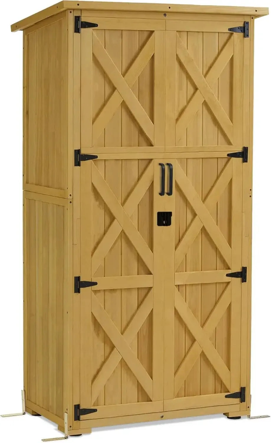 Wetterbeständiger MCombo Holz-Gartenschrank, kleines Gartenhaus für Terrasse und Balkon, Outdoor Geräteschuppen (Natur)