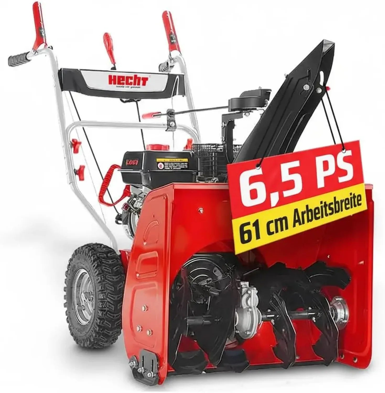 Kraftvolle Benzin-Schneefräse HECHT, 61 cm Breite, 2-stufig, 13 m Wurfweite