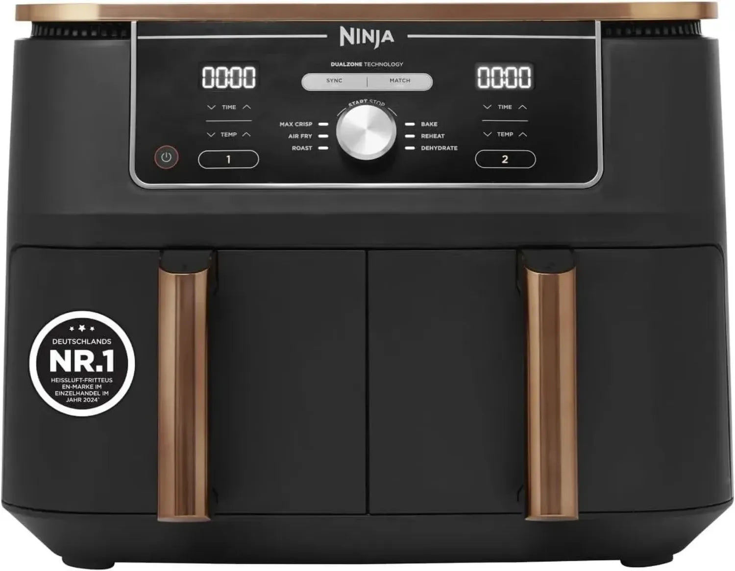 Ninja Foodi MAX Dual Zone Heißluftfritteuse - 2470W, 9,5L Kapazität, 2 Frittierfächer, 6 Modi, Kupfer/Schwarz