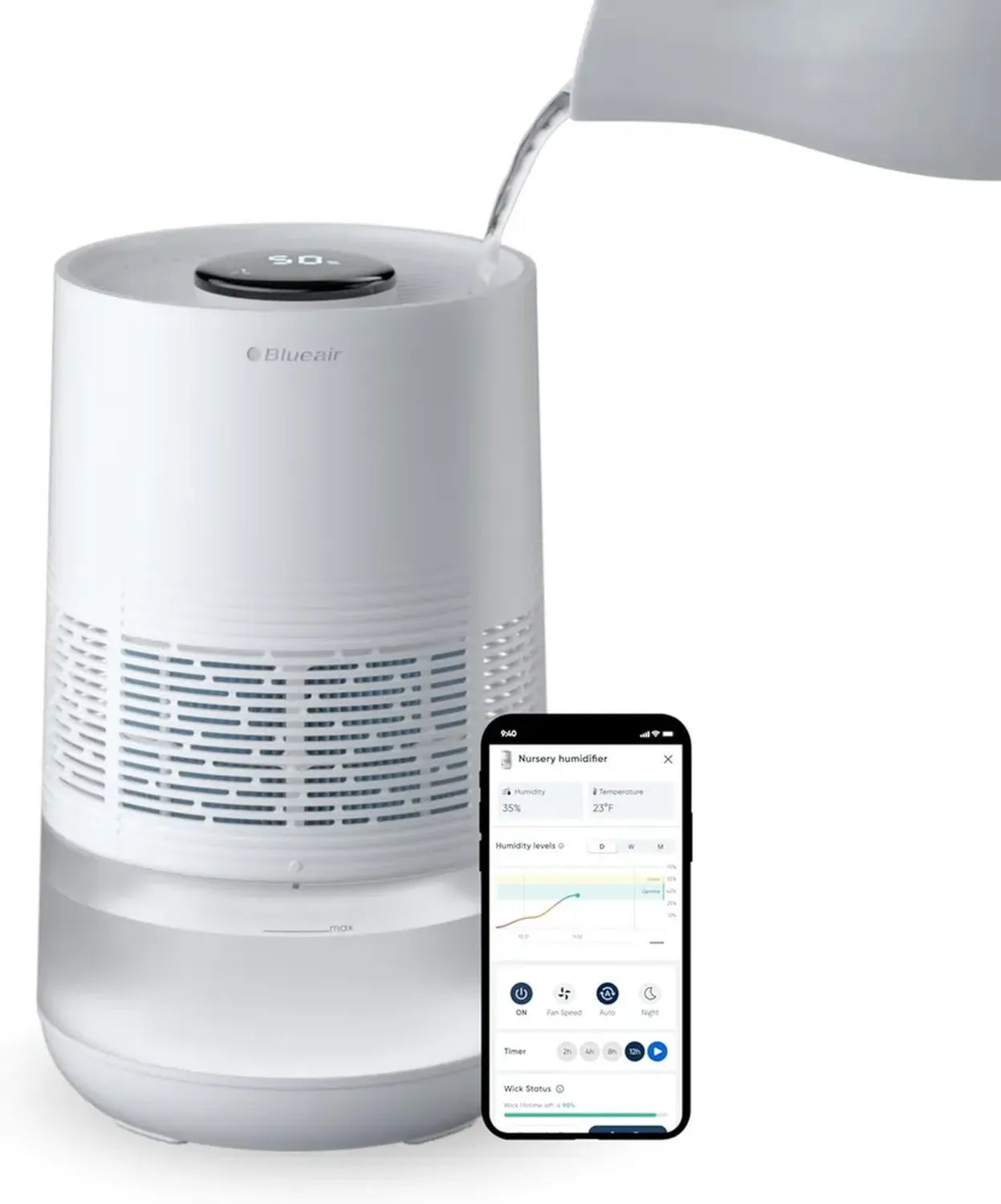 BLUEAIR Intelligenter Luftbefeuchter für 46 m² Räume, 3,5 l spülmaschinenfester Behälter, Verdunstungstechnologie, Auto- und Nachtmodus