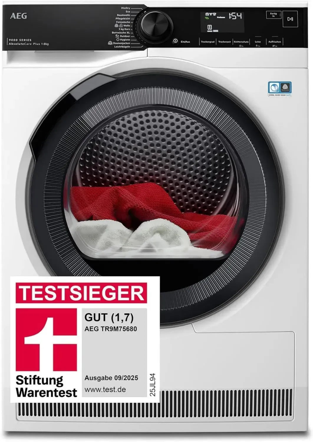AEG Wärmepumpentrockner 8 kg, Serie 9000: AbsoluteCarePlus für schonende Daunentrocknung, Präzise Ergebnisse dank 3D-Scan Feuchtigkeitsmessung, Testsieger 2025
