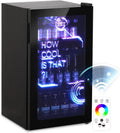 HCK 98L Mini-Kühlschrank mit RGB-Beleuchtung, leise 39dB, Glastür, 0-15°C, ideal für Bar, Büro, Schwarz