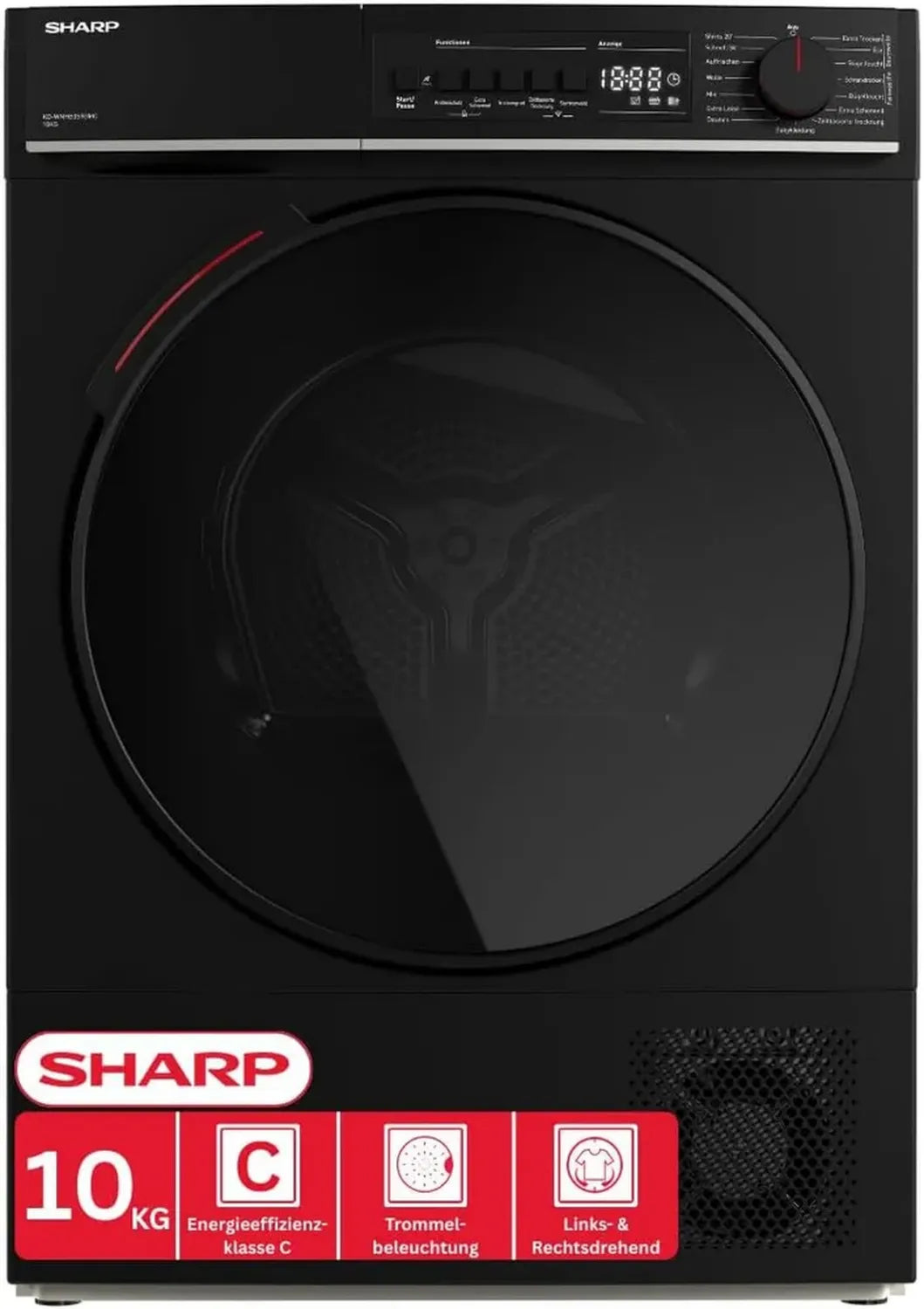 SHARP KD-WNHB0S9GMC-DE Wäschetrockner, 10kg, Energieklasse C, WLAN-fähig, 15 Programme inkl. 20-Minuten-Schnelltrocknung, Matt Schwarz