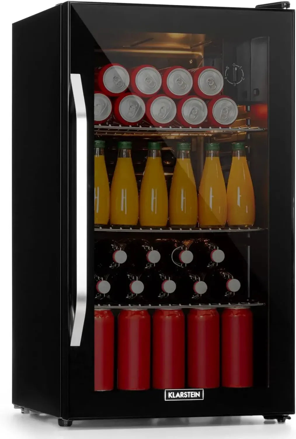 Klarstein Minibar Getränkekühlschrank, leiser Mini-Kühlschrank mit Glastür, 80L Kapazität, ideal für Büro, Camping und Outdoor, temperaturregulierbar 3-10°C, schwarz