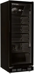 Schwarzer Getränkekühlschrank 230L mit Glastür, abschließbar, LED, 4 Böden, 0-10°C, Gastro Flaschenkühler
