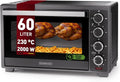 Kompakter 60L Minibackofen mit Umluft und Drehspieß - Airfryer, 2000W, Timer, Innenbeleuchtung, Temperaturbereich 100-230°C, schwarz