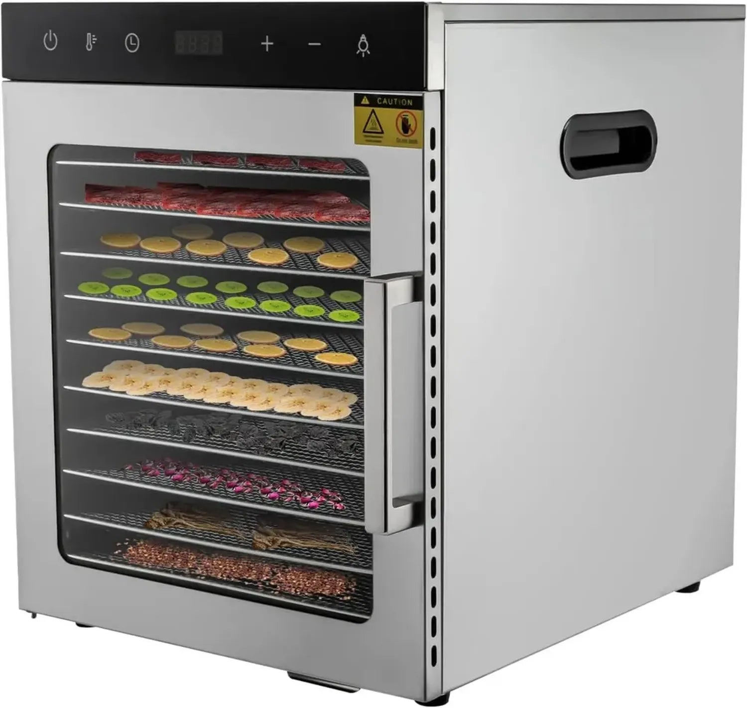 Edelstahl Dörrautomat mit 10 Ebenen, 800W, LED-Beleuchtung und Timer, Obst- und Gemüse Trockner