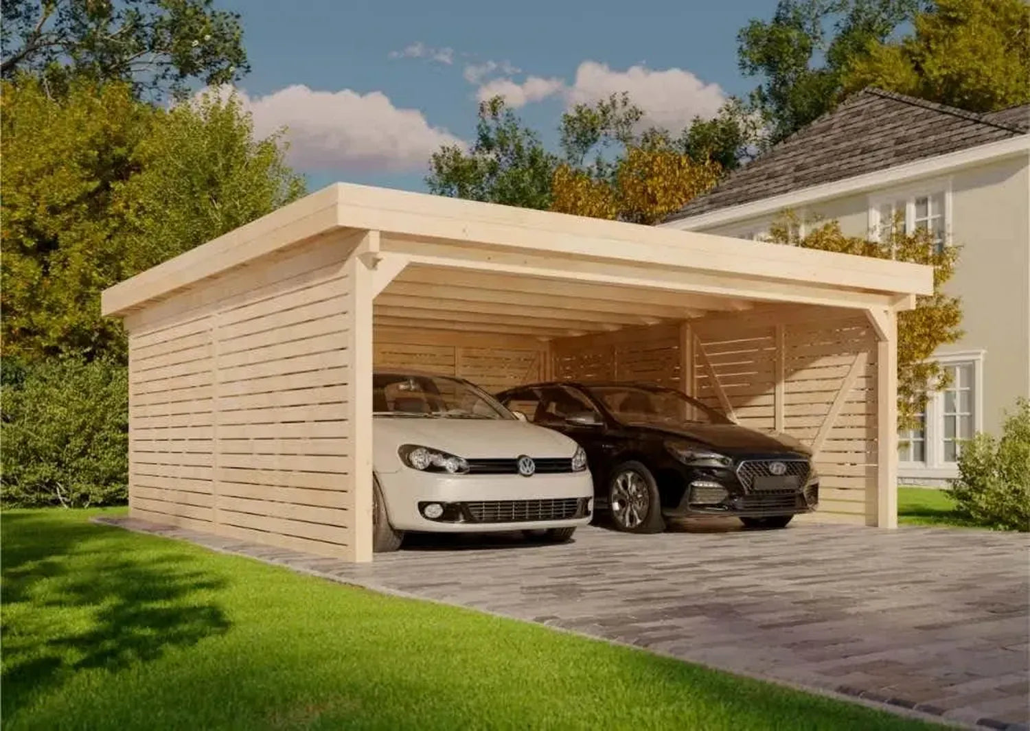 Hölzernes Doppelcarport Olaf Exklusiv mit Montagezubehör