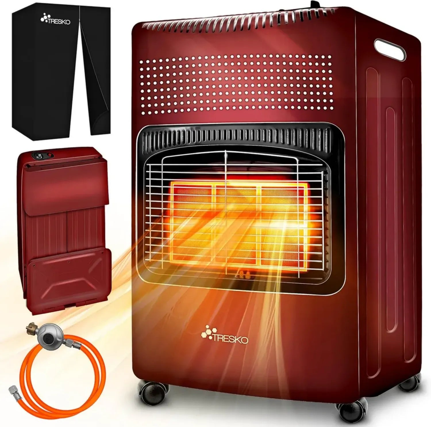 Leistungsstarke TRESKO 4200W Infrarot-Gasheizung mit Zubehör, Rot