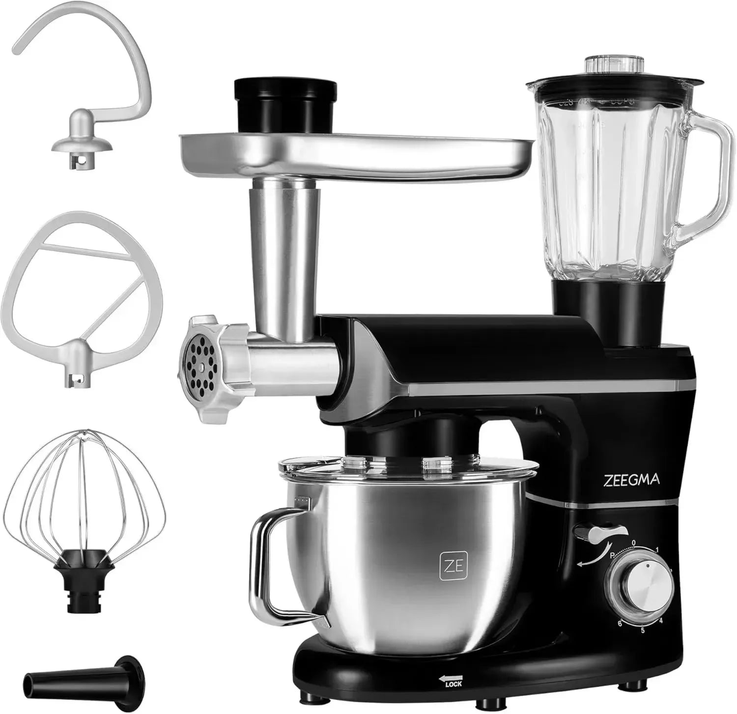 ZEEGMA Planeet Multi Küchenmaschine 1900W, 6,2L Schüssel, Standmixer & Fleischwolf, 6 Geschwindigkeiten