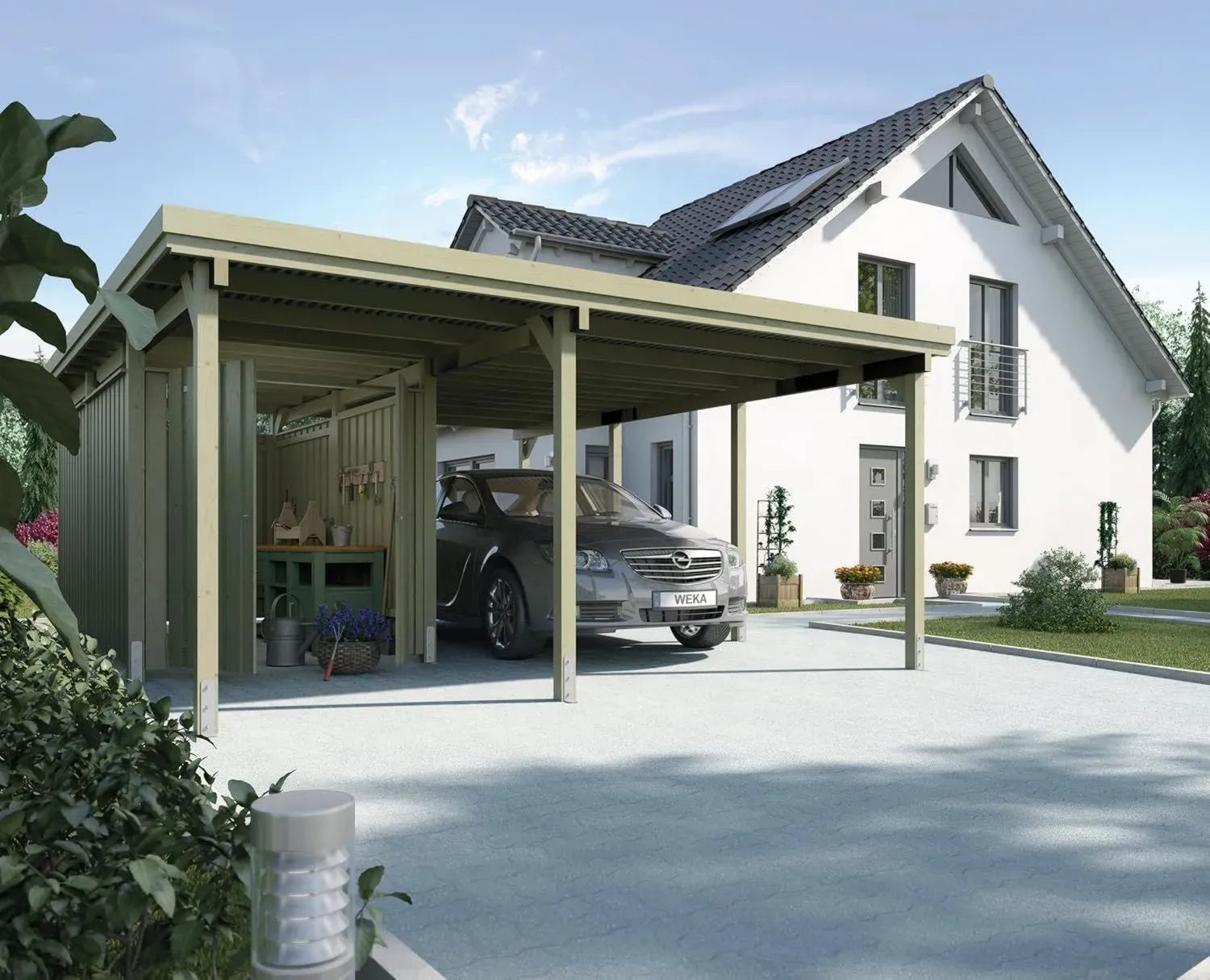 Weka Carport 607 Größe 2 mit XL-Abstellraum, imprägniert