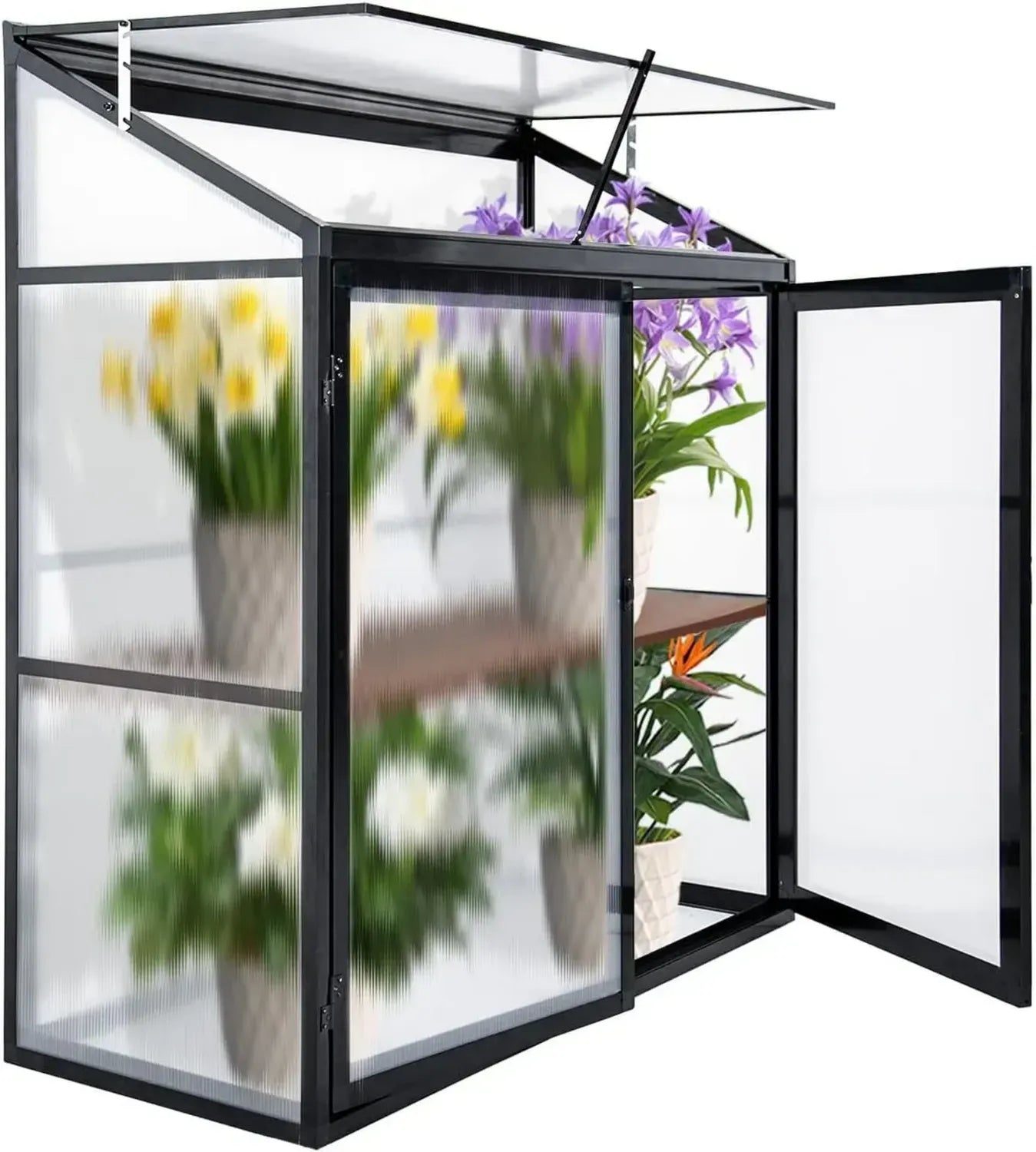 Aluminium Gewächshaus mit Doppeltür, Kompaktgröße 140 x 55 x 130 cm, Schwarz, für Pflanzen und Gemüse im Garten