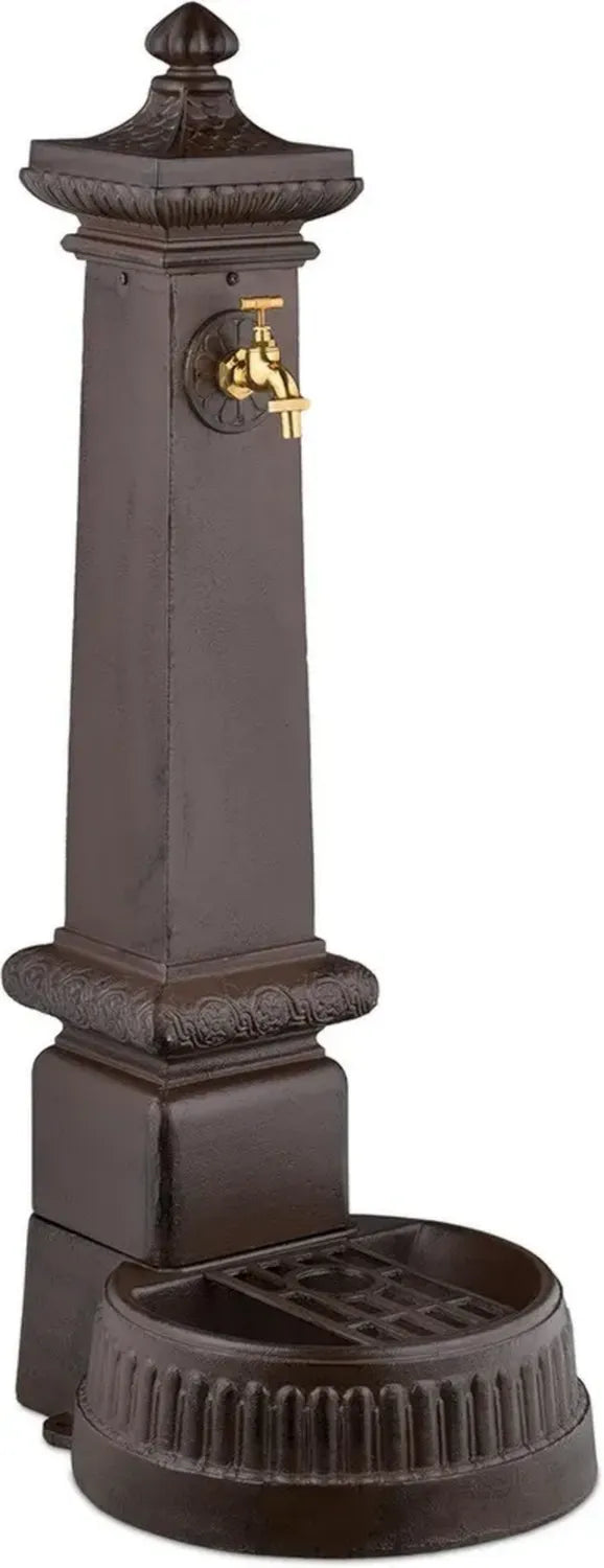 Antiker Gartenbrunnen mit Wasserhahn und Becken, 100x44,5x38 cm, Braun