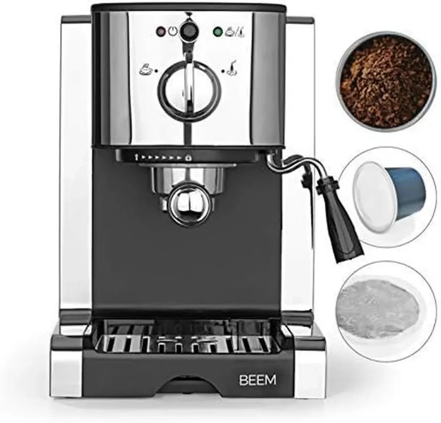 BEEM Espresso Siebträgermaschine – 20 Bar Druck, Perfekte Crema, Kompatibel mit Kapseln, Pads und Pulver