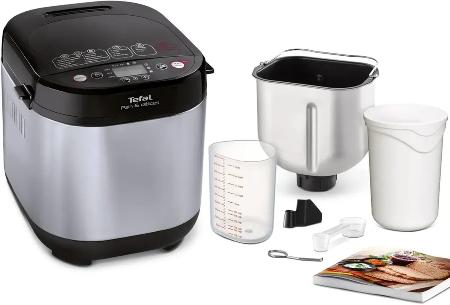 Tefal Brotbackmaschine Pain & Délices, 20 Programme, Einstellbare Brotgrößen und Bräunungsgrade, Vielseitig für Kuchen, Pizza und Nudelteig, Antihaft-Backform, Schwarz/Edelstahl