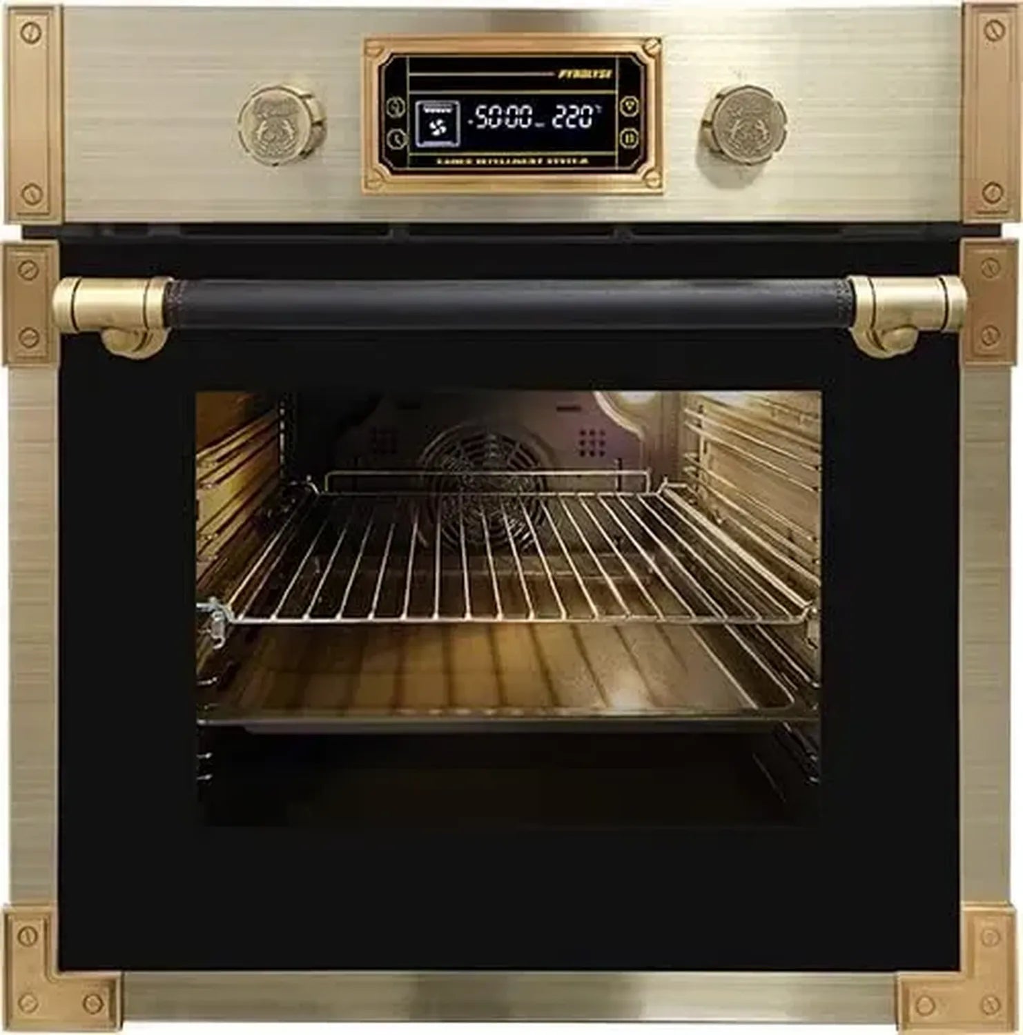 Retro Einbau-Backofen 60 cm mit Pyrolyse, 73L, Schwarzglas