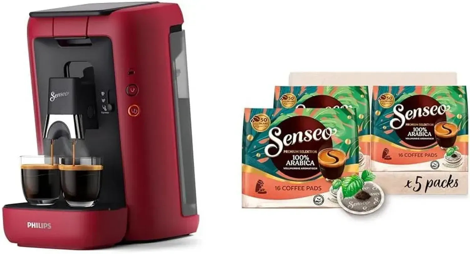 Philips Senseo Maestro Kaffeepadmaschine mit 80 Pads, 3 Spezialitäten, Memo- und Crema Plus-Funktion, Intensitätseinstellung, recyceltes Plastik, 1,2L, Rot