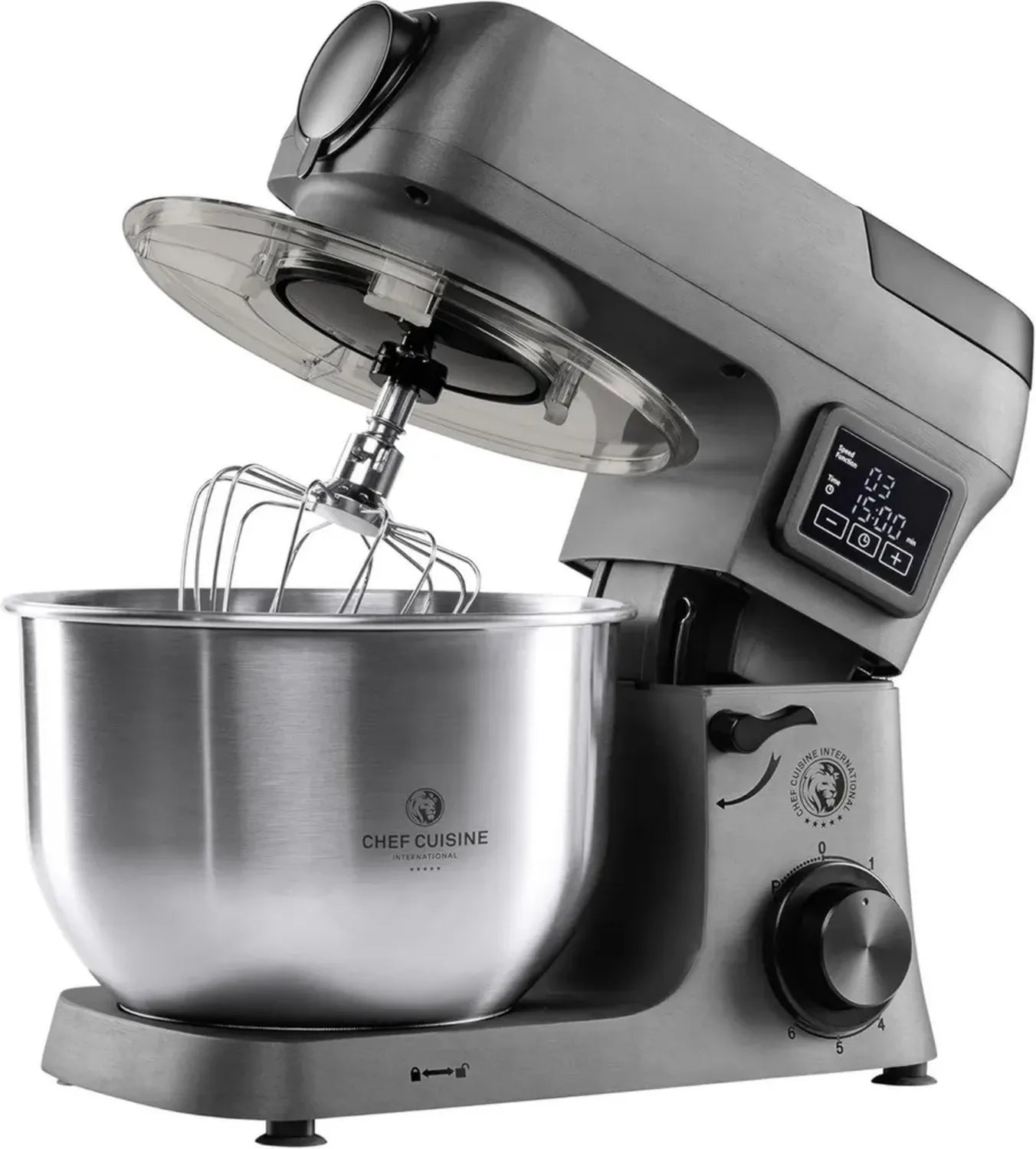 CHEF CUISINE Multifunktionale Küchenmaschine, 1500W, 6,2 L Edelstahlschüssel, Touchscreen & Timer, Planetenrührwerk, 6 Geschwindigkeiten, Fermentierfunktion, Zubehör inklusive