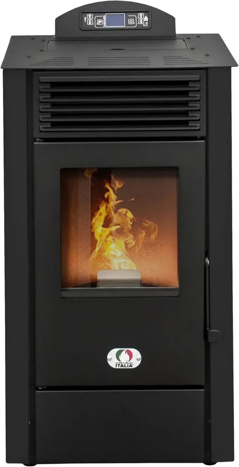 Pelletkaminofen California 8 kW mit WiFi | 91% Effizienz, bis zu 70m² Heizung, 20 Std. Laufzeit, programmierbar, 5 Stufen, kompaktes Design, 24 Monate Garantie, Schwarz