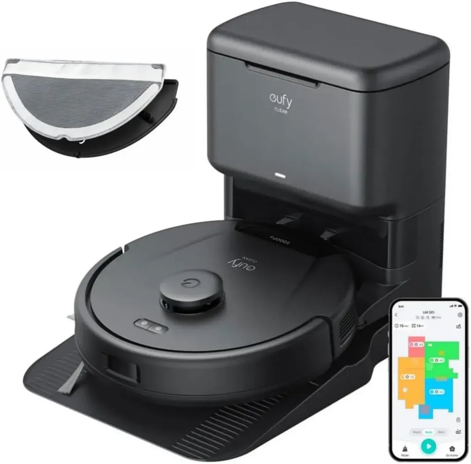 eufy L60 Staubsaugerroboter mit 5000Pa Leistung, Anti-Haar-Technologie, 60-Tage-Absaugstation, Laser-Navigation, geeignet für Hartböden