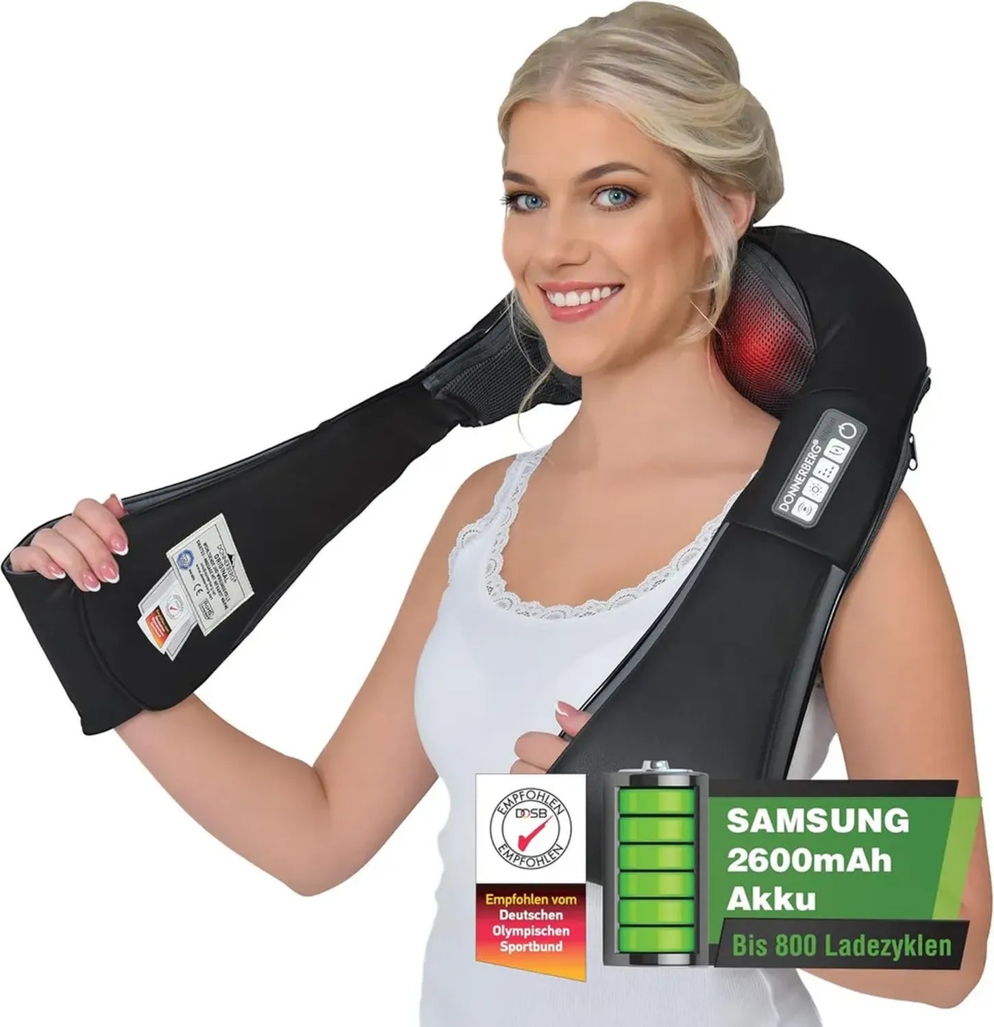 Donnerberg® Kabelloses 4D Shiatsu Nacken- und Schultermassagegerät mit Langlebigem Akku
