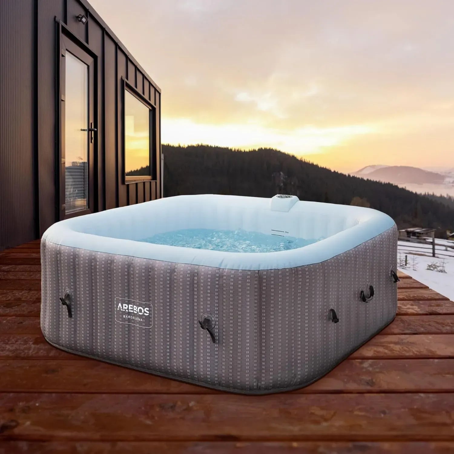 Arebos Aufblasbarer Whirlpool für 6 Personen, 2400W, 185x185cm, 130 Massagedüsen, 910 L, mit Heizung und Abdeckung