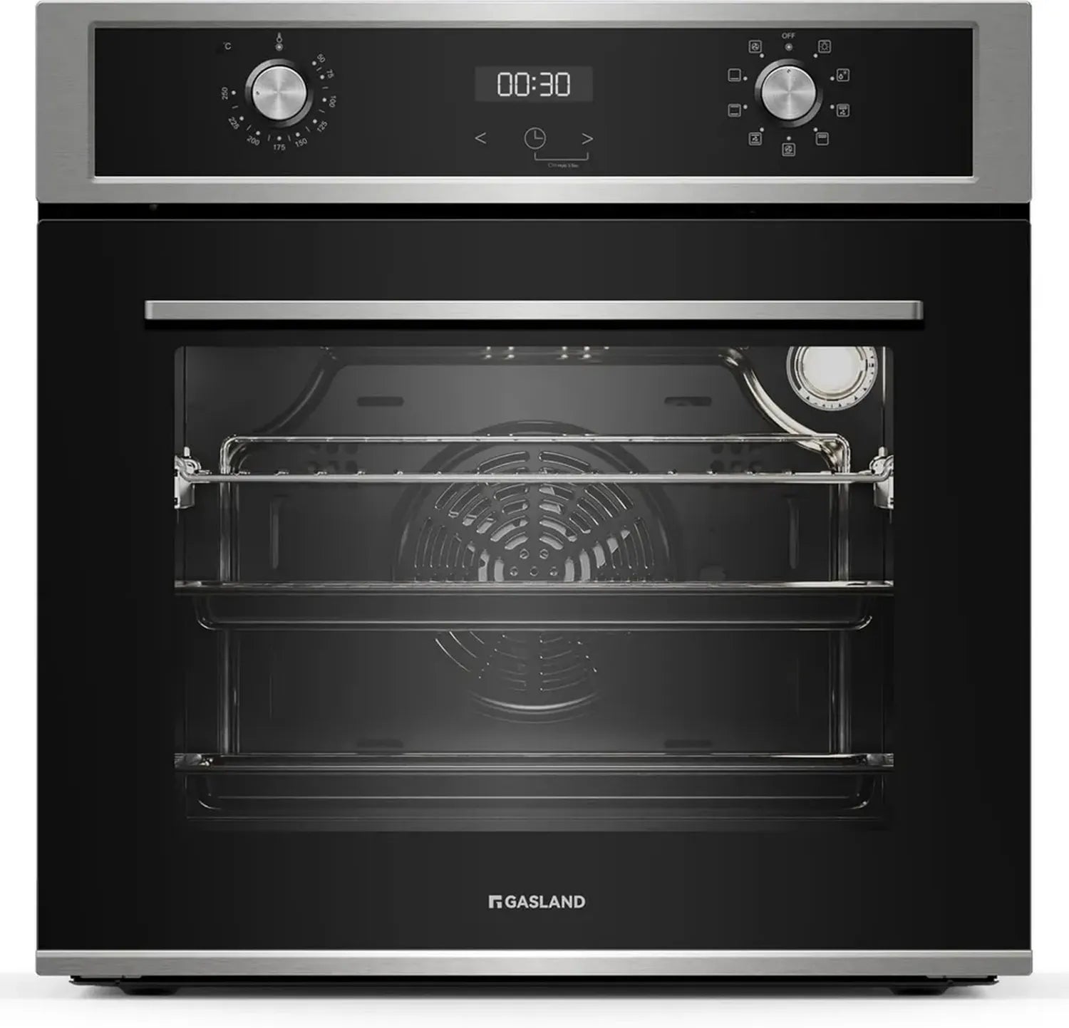 GASLAND Autarker Einbaubackofen, 70L, 9 Funktionen, 3-fach Verglasung, Teleskopauszug, Drehwähler, Heiße Luft, Edelstahl, Kindersicherung