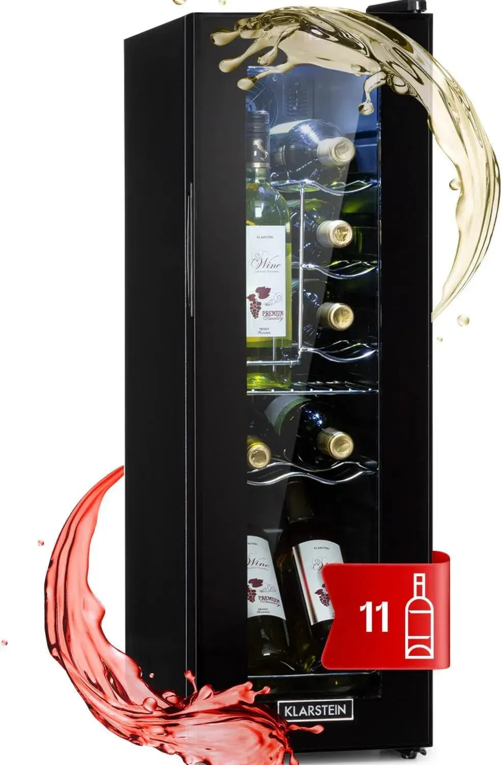 Klarstein 32L Einzonen-Weinkühlschrank mit Glastür, 12 Flaschen Kapazität