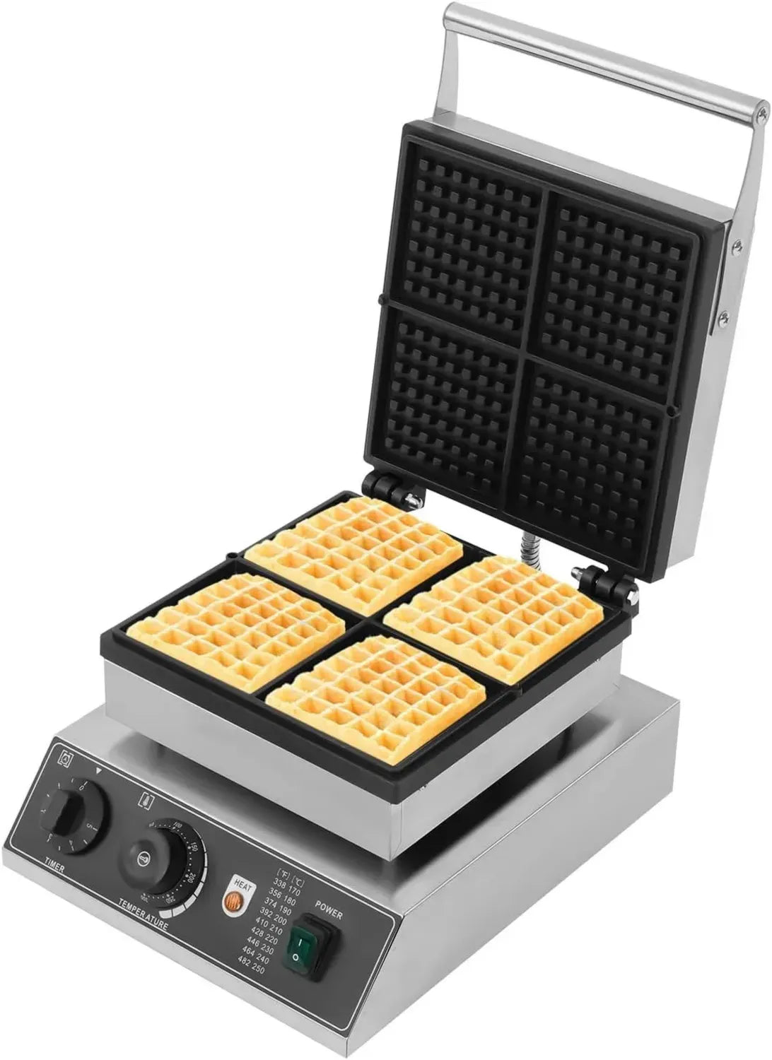 Hochwertiges Waffeleisen mit Antihaftbeschichtung, Edelstahl, 50-300 °C einstellbar, ideal für Belgische Herzwaffeln (4 Stück)