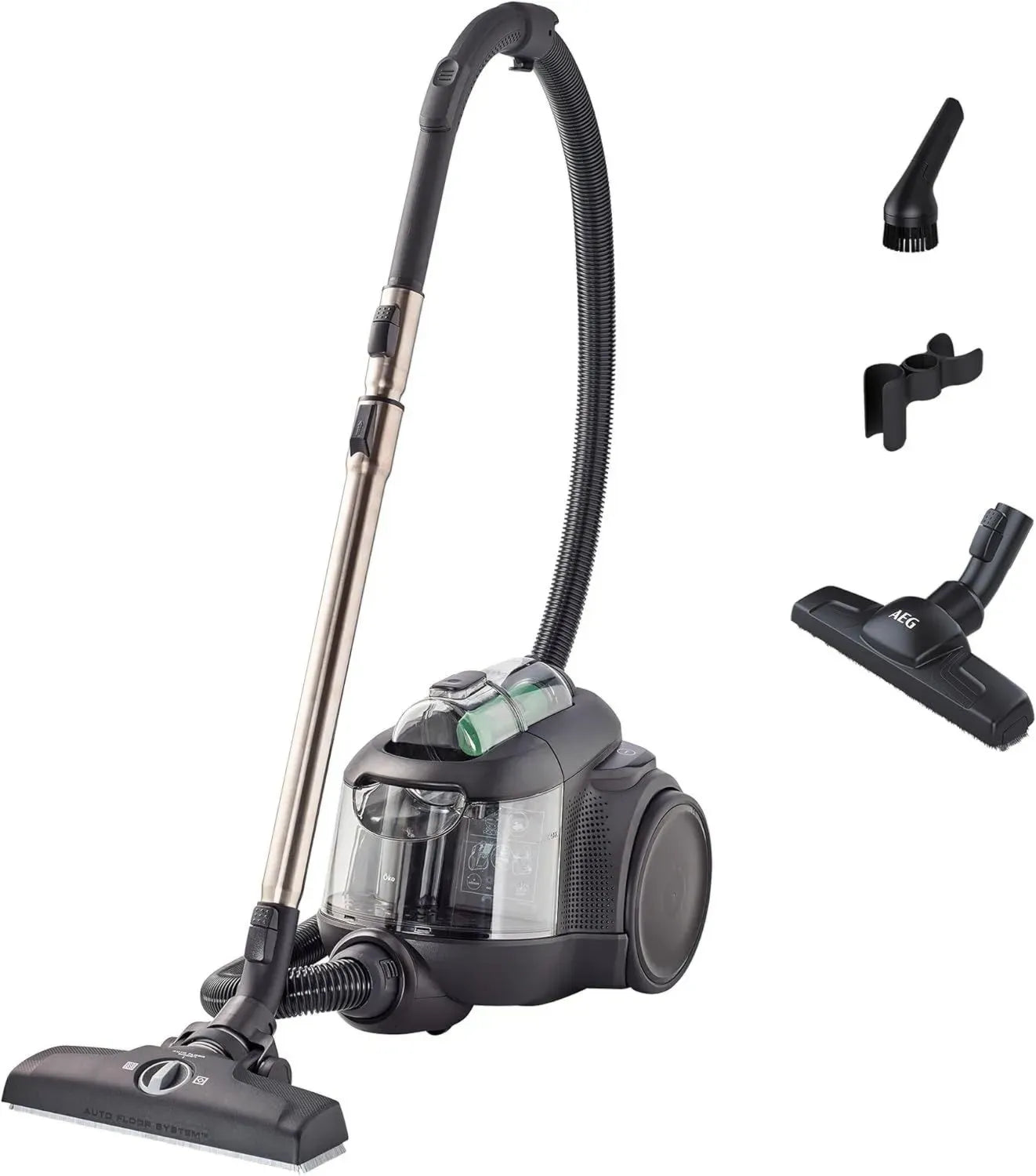 AEG ÖKO Staubsauger beutellos, umweltfreundlich, 550W Leistung, leise 74dB, 12m Reichweite, 1,6l Behälter, Schwarz