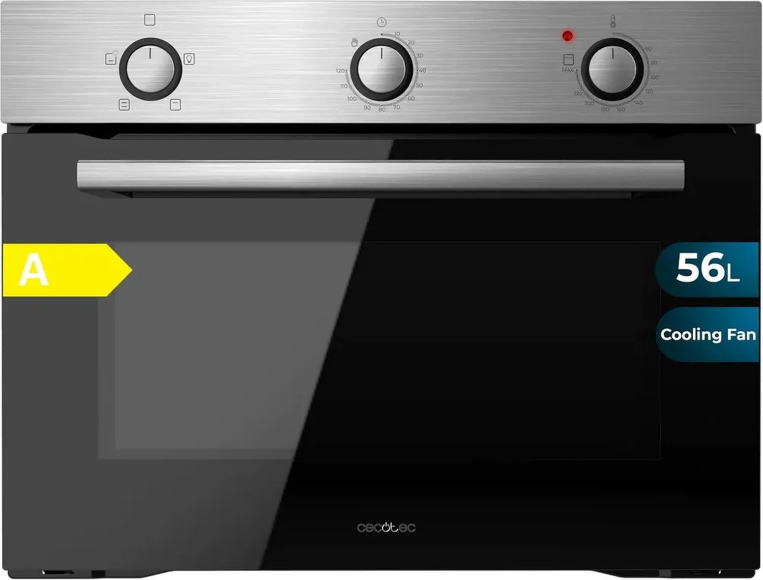 Cecotec Einbaubackofen 56L, 2600W, Energieklasse A, Dampfreinigung, Dreifach-Glas-Tür
