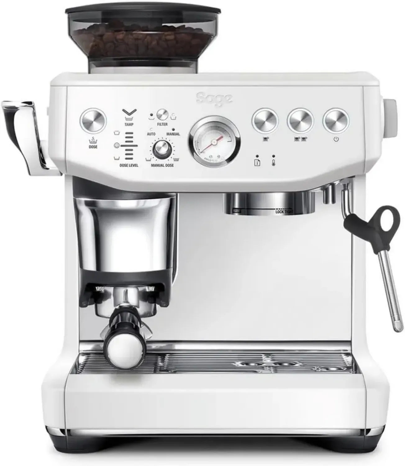 Sage Barista Express Impress Espressomaschine mit integriertem Mahlwerk und Milchaufschäumer - Präzise Dosierung, 25 Mahlgrade - Meersalz