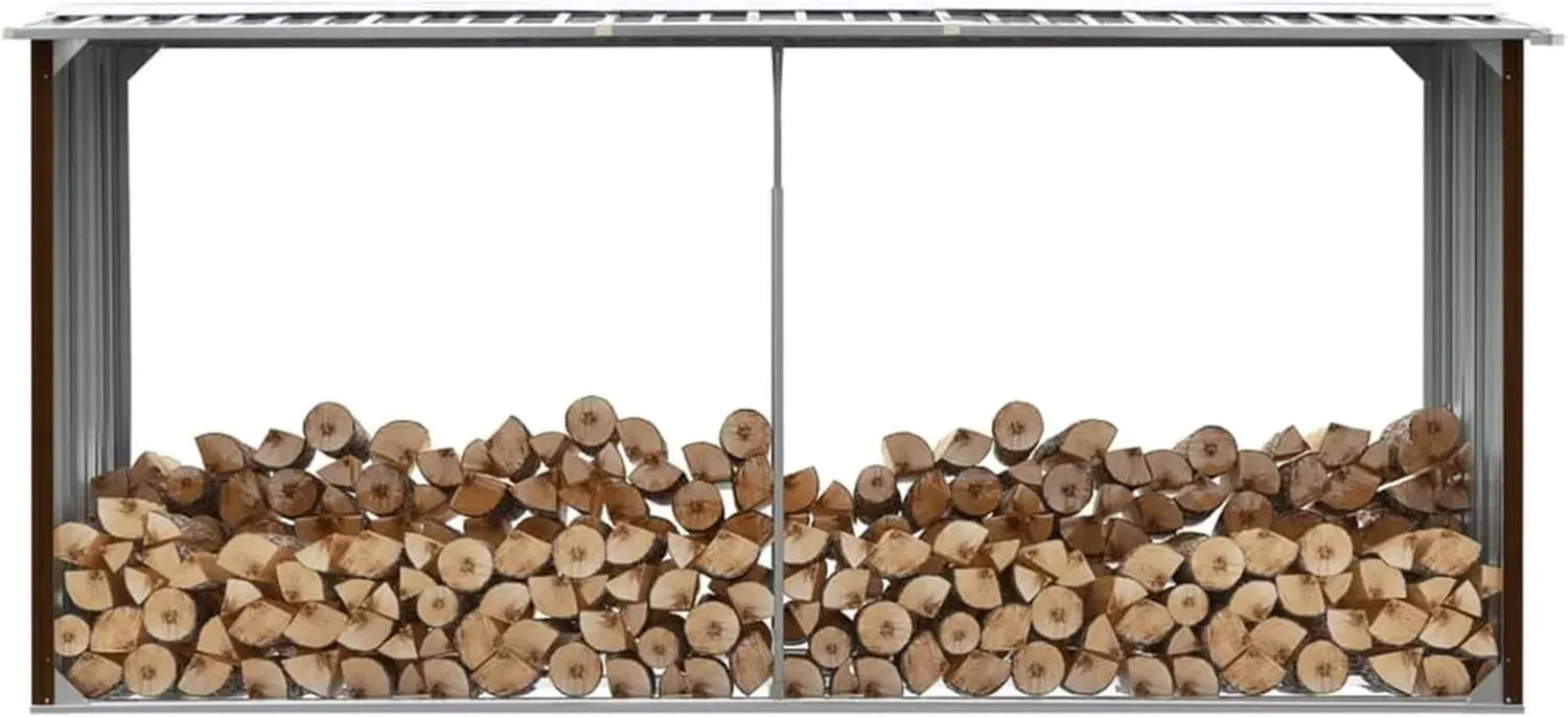 Großer Gartenholzschrank aus Stahl, Braun, 330x92x153 cm