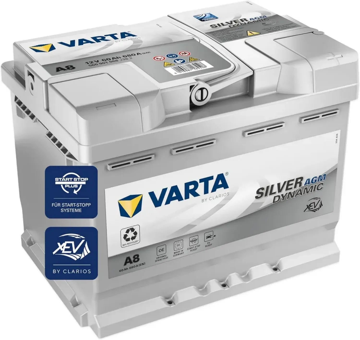 VARTA AGM Autobatterie 12V 60Ah 680A - Zuverlässige Starterbatterie für Start-Stop-Fahrzeuge