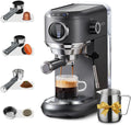 CAFELFFE Kaffeemaschine mit Milchaufschäumer, vielseitige Espressomaschine für Kaffeevielfalt, kompatibel mit Kapseln und Pads, stufenlose Mengenauswahl, Grau