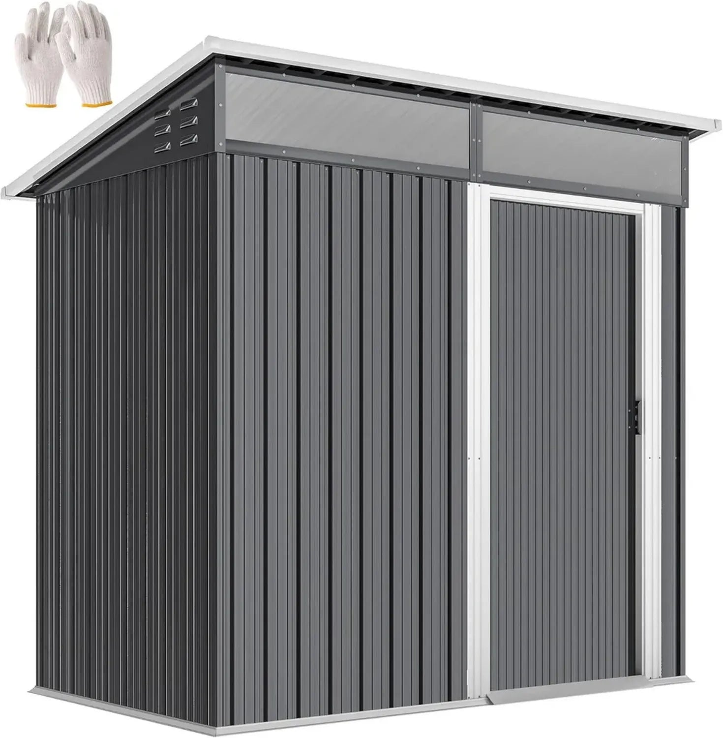 Outsunny Geräteschuppen mit Schiebetür und Fenster, 1,9m² Metall, Dunkelgrau