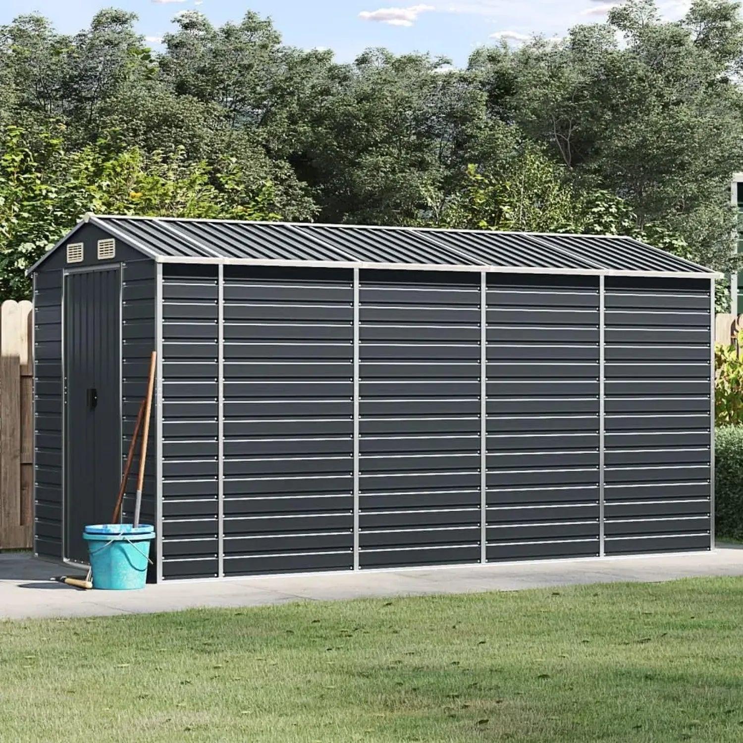 Gartenhaus aus verzinktem Stahl, wetterfest, Anthrazit, 191 x 385 x 198 cm