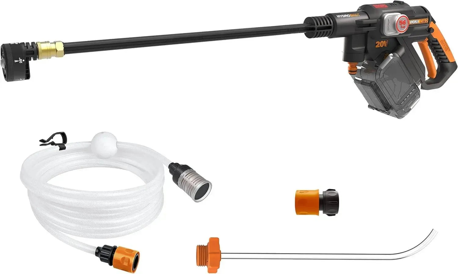 WORX 20V Akku-Hochdruckreiniger Hydroshot WG633E.9 - Max. 56 Bar - für vielseitige Reinigung & Bewässerung - bürstenloser Motor - 5-in-1 Düse - ohne Akku & Ladegerät
