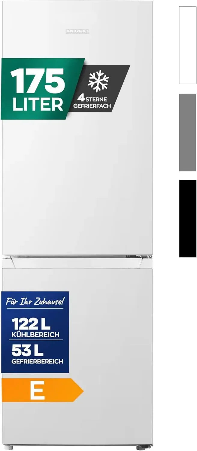 Heinrichs Kühl-Gefrierkombination 175L, Edelstahl, leise 39dB, LED-Beleuchtung, 7 Temperaturstufen