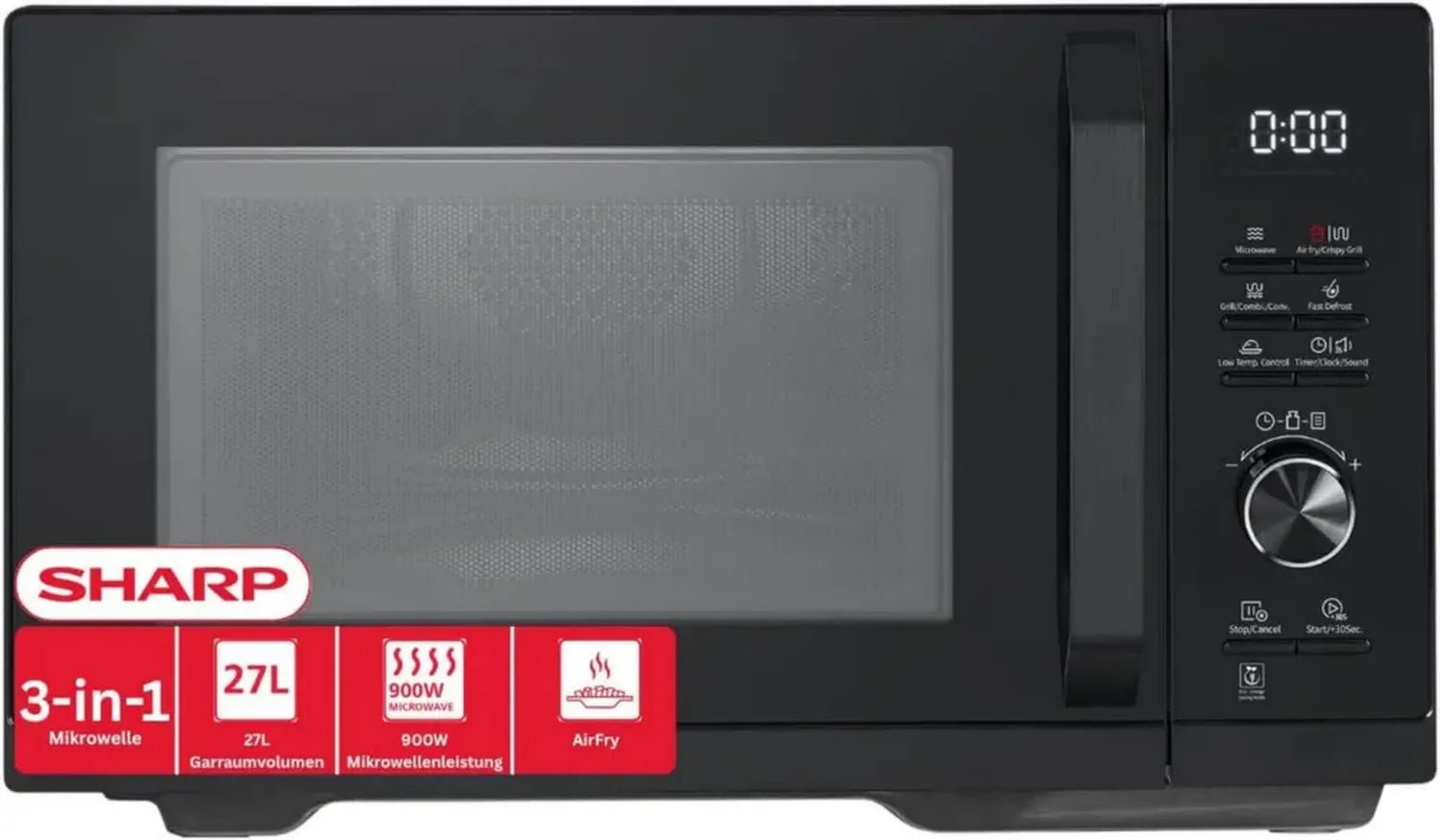 Sharp 5-in-1 Mikrowelle mit Airfry-Funktion, 27L, 900W, Grill 1000W, Heiße Luft 2100W, Automatikprogramme