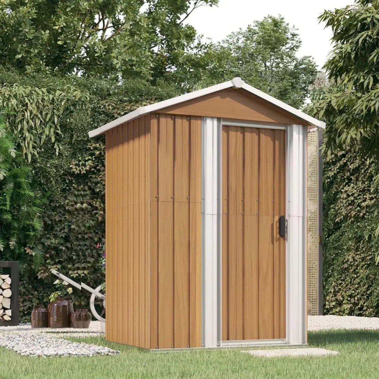 SECOLI Gartenschrank Metall Braun 126x98x177 cm Wetterfest Outdoor-Lager